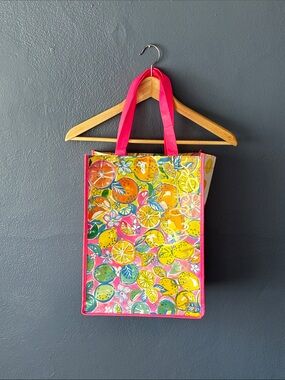 Lilly Pulitzer Pink Yellow Citrus Print Reusable Shopping Tote Bag